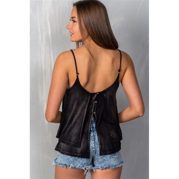 Luxe Label Tops - ACID WASH BUTTON BACK TANK
